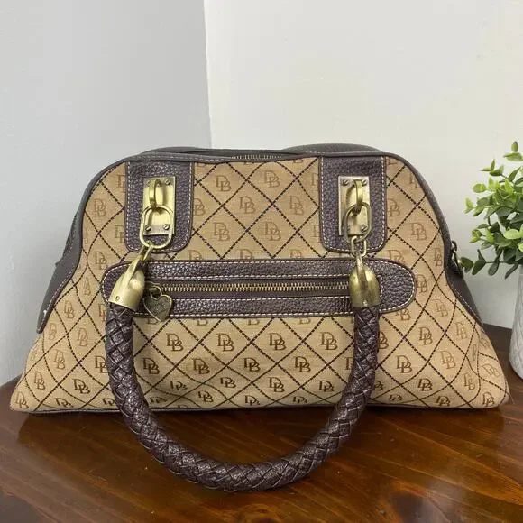 Dooney And Bourke Vintage Leather Brown Leather Signature Canvas Satchel Handbag